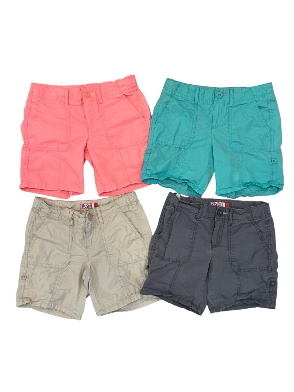 So Girls 10 Utility Shorts 4 Pack Cotton Roll Cuff Adjustable Waist Summer